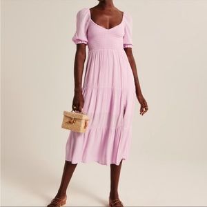 Abercrombie & Fitch Smocked Midi Dress Pink Small